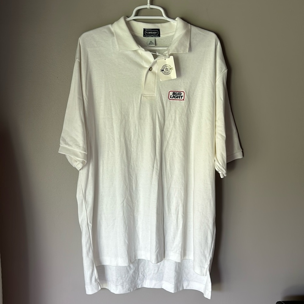 VINTAGE BUD LIGHT Vantage Men’s White Logo Polo